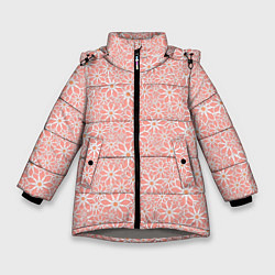 Зимняя куртка для девочки Цветочный паттерн нежный персиковый