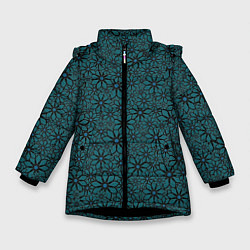 Зимняя куртка для девочки Цветочный паттерн сине-зелёный