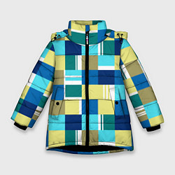 Куртка зимняя для девочки Ретро квадраты, цвет: 3D-черный