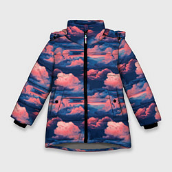 Куртка зимняя для девочки Волшебные сине розовые облока, цвет: 3D-светло-серый