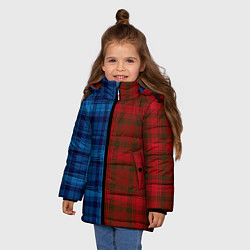 Куртка зимняя для девочки Красно-синяя клетка паттерн, цвет: 3D-светло-серый — фото 2