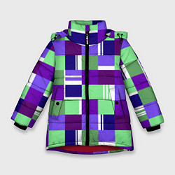 Куртка зимняя для девочки Ретро квадраты баклажановые, цвет: 3D-красный