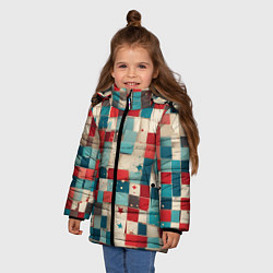 Куртка зимняя для девочки Ретро квадраты ванильные, цвет: 3D-черный — фото 2