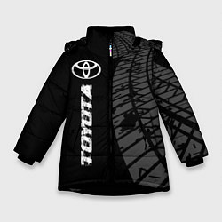 Куртка зимняя для девочки Toyota speed на темном фоне со следами шин: по-вер, цвет: 3D-черный