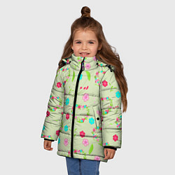 Куртка зимняя для девочки Цветы и веточки - венок, цвет: 3D-красный — фото 2