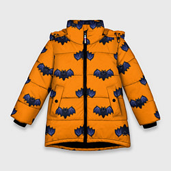 Зимняя куртка для девочки Летучие мыши - паттерн оранжевый