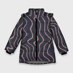 Куртка зимняя для девочки Абстракция полосы серо-бежевый, цвет: 3D-светло-серый