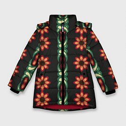Куртка зимняя для девочки Красочный цветочный орнамент с ромашками, цвет: 3D-красный