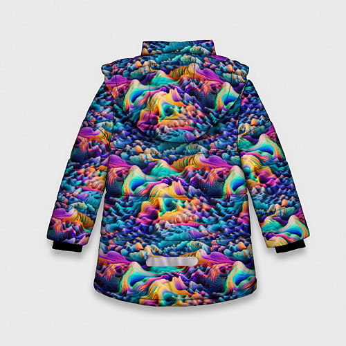 Зимняя куртка для девочки Разноцветные причудливые волны / 3D-Красный – фото 2