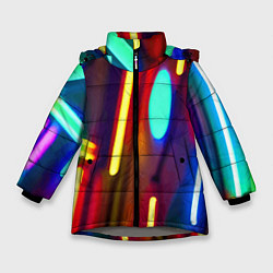 Куртка зимняя для девочки Абстрактная неоновая композиция, цвет: 3D-светло-серый