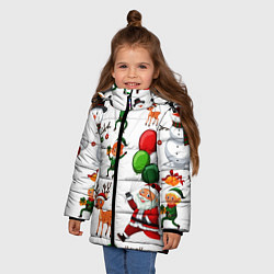 Куртка зимняя для девочки Зимний праздник - деды морозы гномы олени, цвет: 3D-светло-серый — фото 2