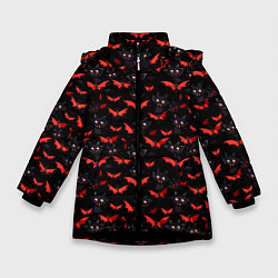 Куртка зимняя для девочки Летучие мыши на Хеллоуин, цвет: 3D-черный