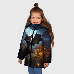 Куртка зимняя для девочки Летучая мышка на фоне луны и замка, цвет: 3D-черный — фото 2