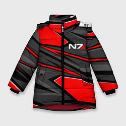 Куртка зимняя для девочки Mass Effect - черно-белый, цвет: 3D-красный