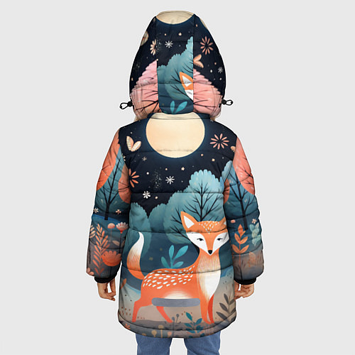 Зимняя куртка для девочки Лисичка в осеннем лесу фолк-арт / 3D-Светло-серый – фото 4
