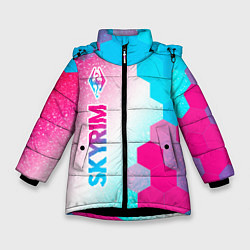 Куртка зимняя для девочки Skyrim neon gradient style: по-вертикали, цвет: 3D-черный