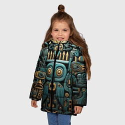 Куртка зимняя для девочки Рисунок в египетском стиле, цвет: 3D-черный — фото 2