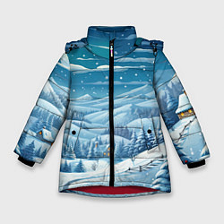 Куртка зимняя для девочки Новогодний пейзаж природа, цвет: 3D-красный