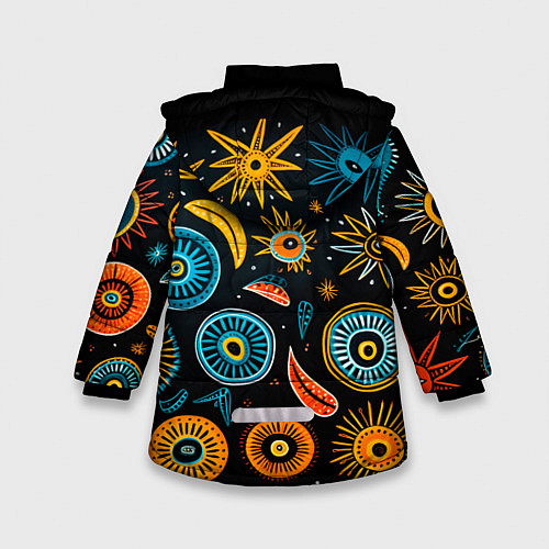 Зимняя куртка для девочки Африканский узор - нейросеть / 3D-Красный – фото 2