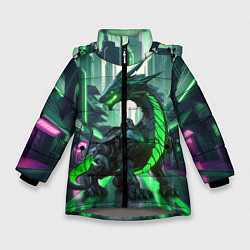 Зимняя куртка для девочки Неоновый зеленый дракон