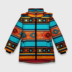 Куртка зимняя для девочки Этнический принт в горизонтальную полоску, цвет: 3D-красный