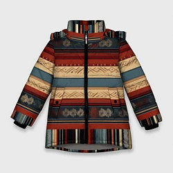 Куртка зимняя для девочки Этнический принт в полоску, цвет: 3D-светло-серый