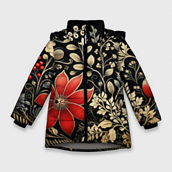 Зимняя куртка для девочки Новогодние цветы и листья