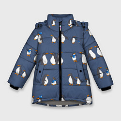 Куртка зимняя для девочки Забавное семейство пингвинов, цвет: 3D-светло-серый