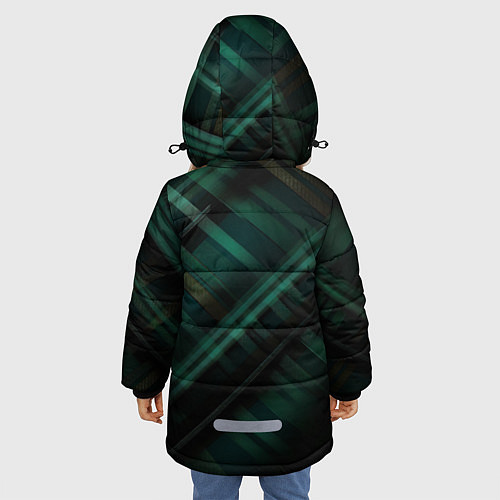 Зимняя куртка для девочки Тёмно-зелёная шотландская клетка / 3D-Светло-серый – фото 4