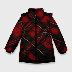 Куртка зимняя для девочки Тёмно-красная диагональная клетка, цвет: 3D-черный