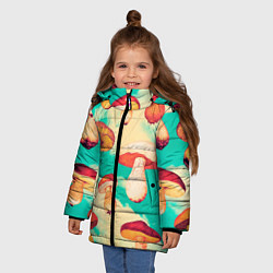 Куртка зимняя для девочки Грибы в небе паттерн, цвет: 3D-красный — фото 2