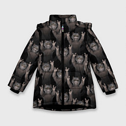Куртка зимняя для девочки Коты любят рок-музыку, цвет: 3D-черный