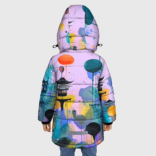 Зимняя куртка для девочки Фантазийный японский паттерн / 3D-Светло-серый – фото 4