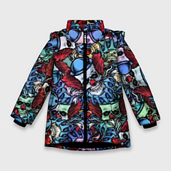 Куртка зимняя для девочки Череп клоун паттерн, цвет: 3D-черный