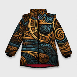 Куртка зимняя для девочки Паттерн в викингском стиле, цвет: 3D-красный