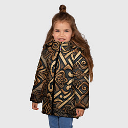 Куртка зимняя для девочки Асимметричный узор в викингском стиле, цвет: 3D-черный — фото 2