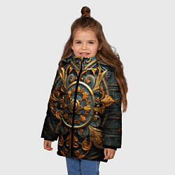 Куртка зимняя для девочки Круглый орнамент в викингском стиле, цвет: 3D-красный — фото 2