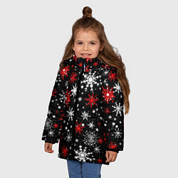 Куртка зимняя для девочки Белые и красные снежинки на черном фоне - нейросет, цвет: 3D-светло-серый — фото 2