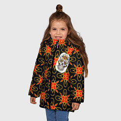 Куртка зимняя для девочки Радужный цветочный череп, цвет: 3D-черный — фото 2