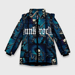 Куртка зимняя для девочки Punk rock от скелетов, цвет: 3D-черный