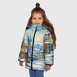 Куртка зимняя для девочки Новогодний город иллюстрация, цвет: 3D-светло-серый — фото 2