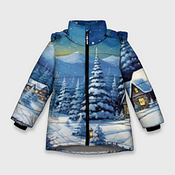 Куртка зимняя для девочки Новогодние елки в снегу, цвет: 3D-светло-серый