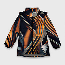 Куртка зимняя для девочки Слияние красок оранжевого и чёрного абстракция, цвет: 3D-светло-серый