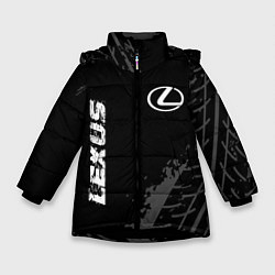 Куртка зимняя для девочки Lexus speed на темном фоне со следами шин вертикал, цвет: 3D-черный