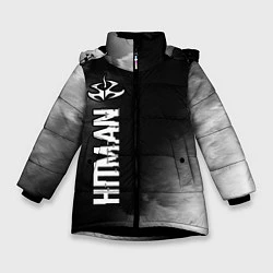 Куртка зимняя для девочки Hitman glitch на темном фоне по-вертикали, цвет: 3D-черный