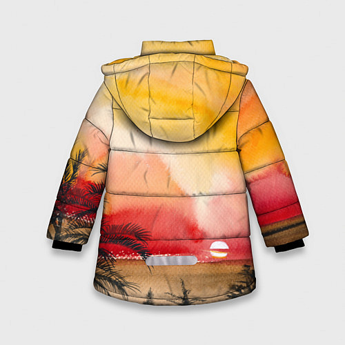 Зимняя куртка для девочки Тропический закат акварель / 3D-Красный – фото 2