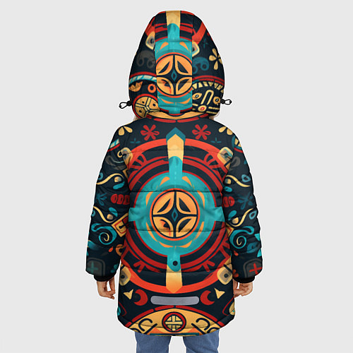 Зимняя куртка для девочки Симметричный орнамент в славянском стиле / 3D-Светло-серый – фото 4
