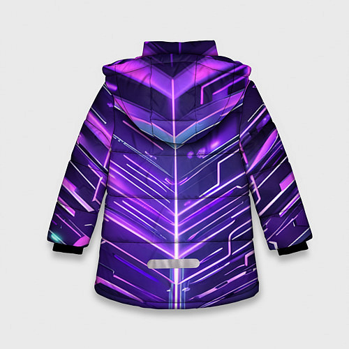 Зимняя куртка для девочки Фиолетовые неон полосы киберпанк / 3D-Красный – фото 2