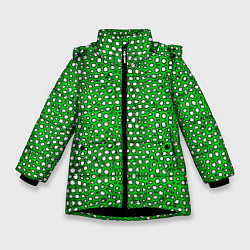 Куртка зимняя для девочки Белые пузырьки на зелёном фоне, цвет: 3D-черный