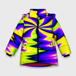 Зимняя куртка для девочки Неоновая фрактальная абстракция
